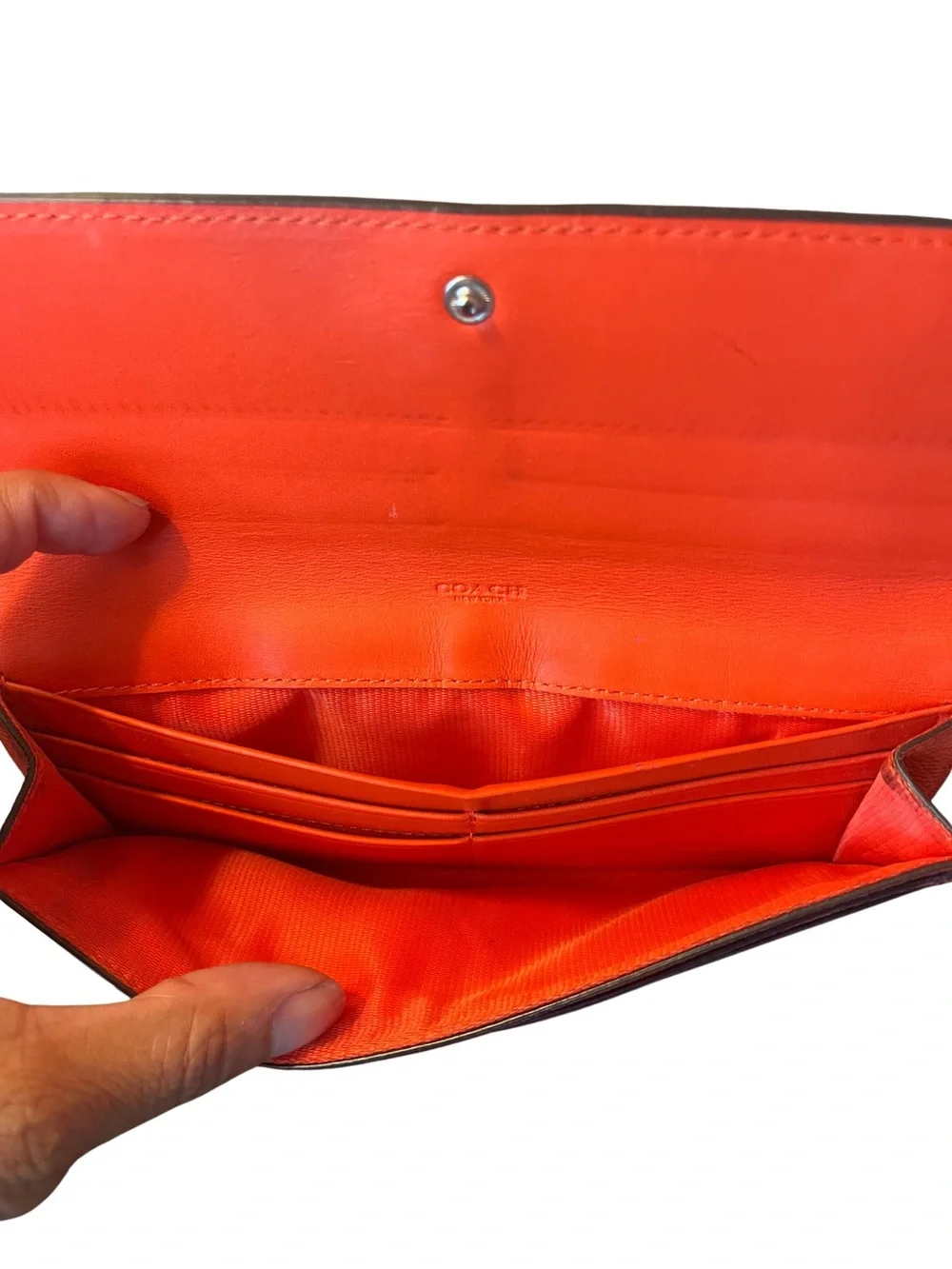 COACH Orange Pebbled Leather Continental Wallet